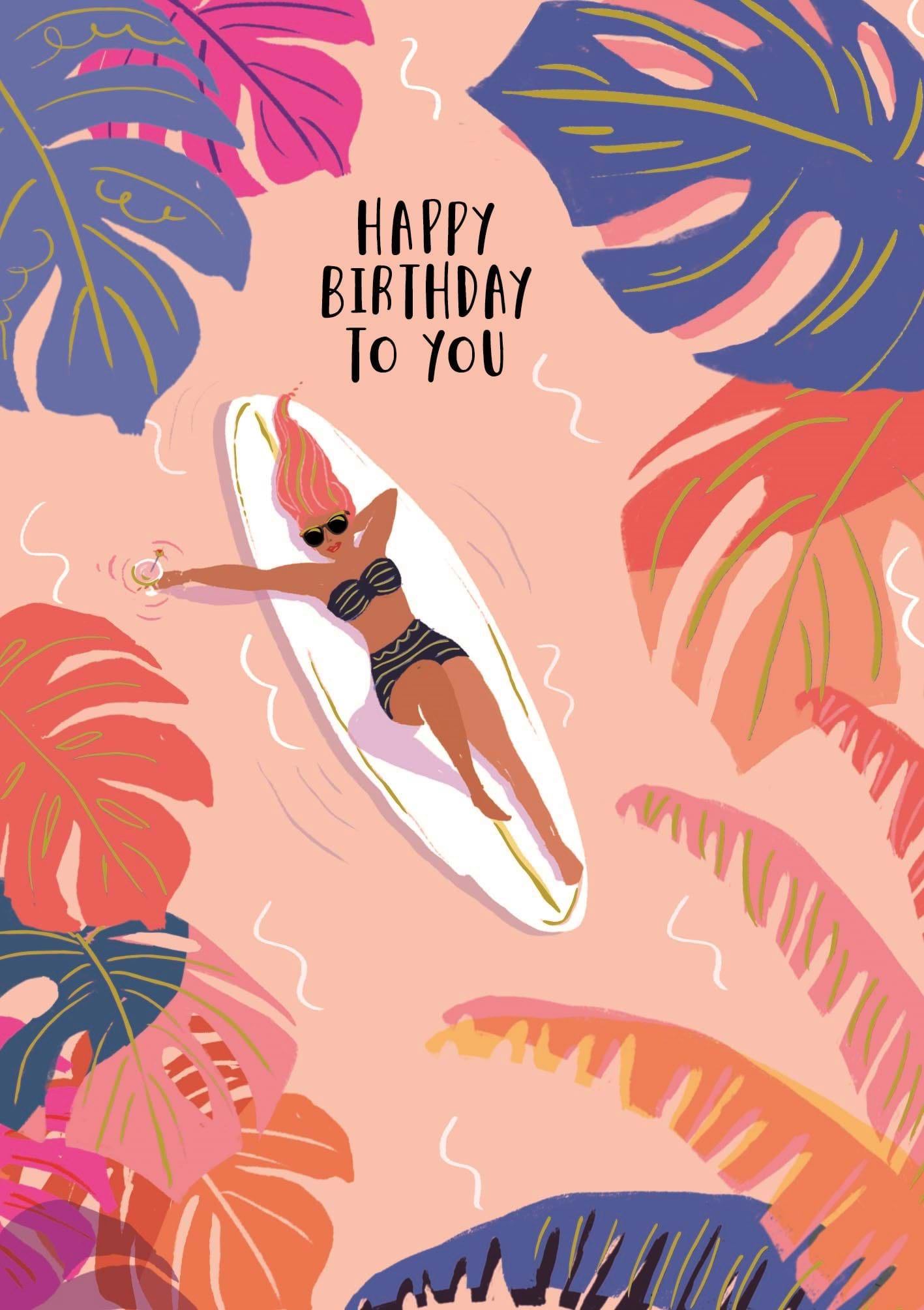 Surf Babe Birthday Card