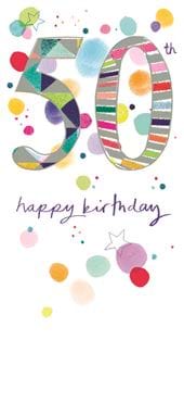 Multicolour 50th Birthday Card
