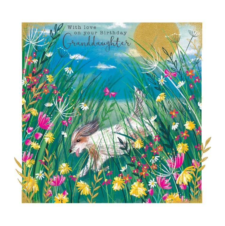 Pup in Flowers Granddaughter Birthday Card