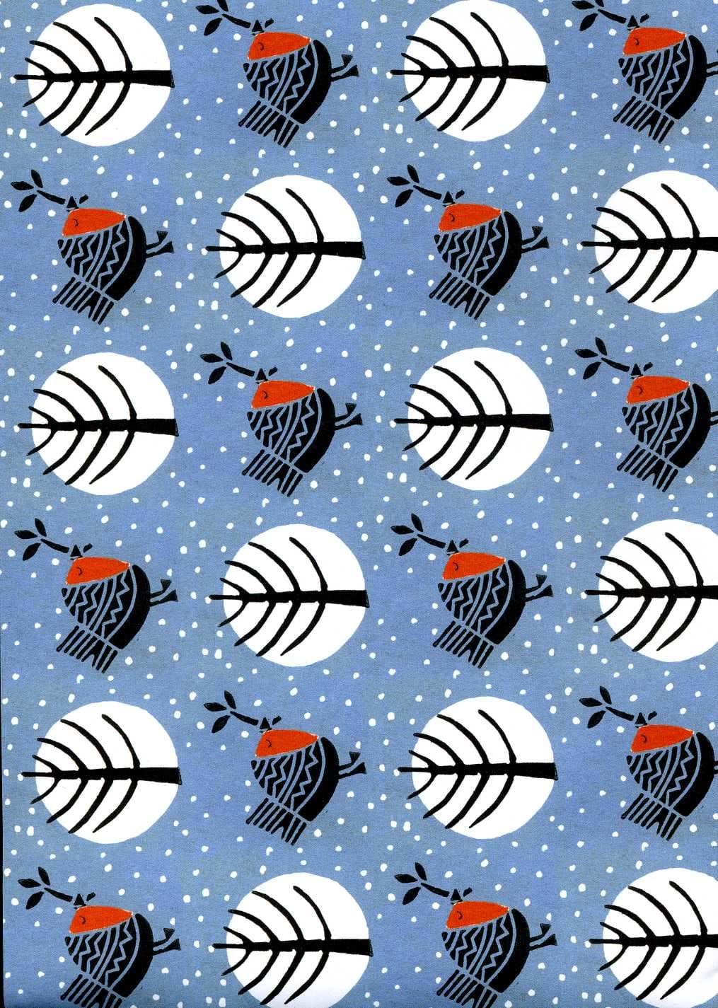 Robins On Blue Christmas Wrapping Paper