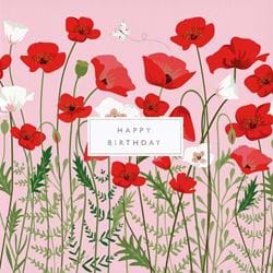 Poppies on Pink Birthday Card