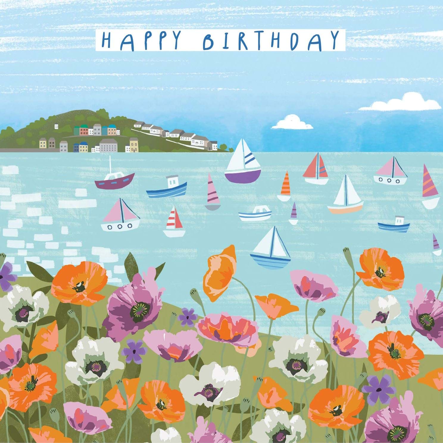 Boats and Poppies Birthday Card