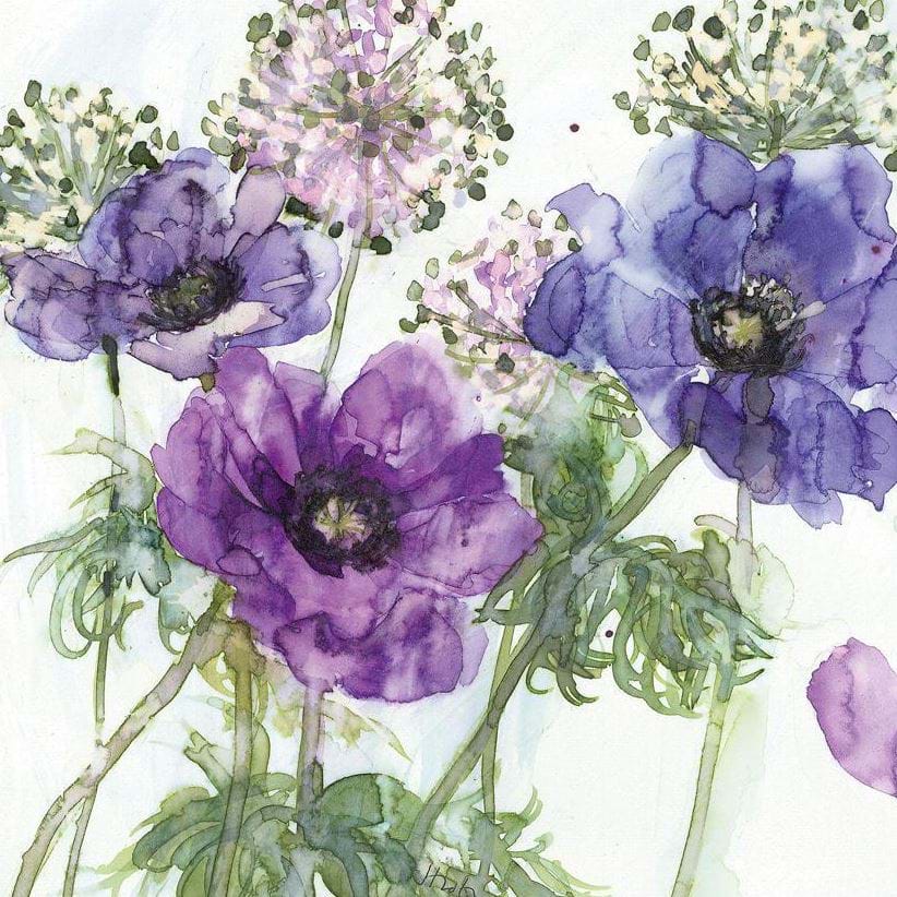 Violet Anemone and Alliums Greeting Card