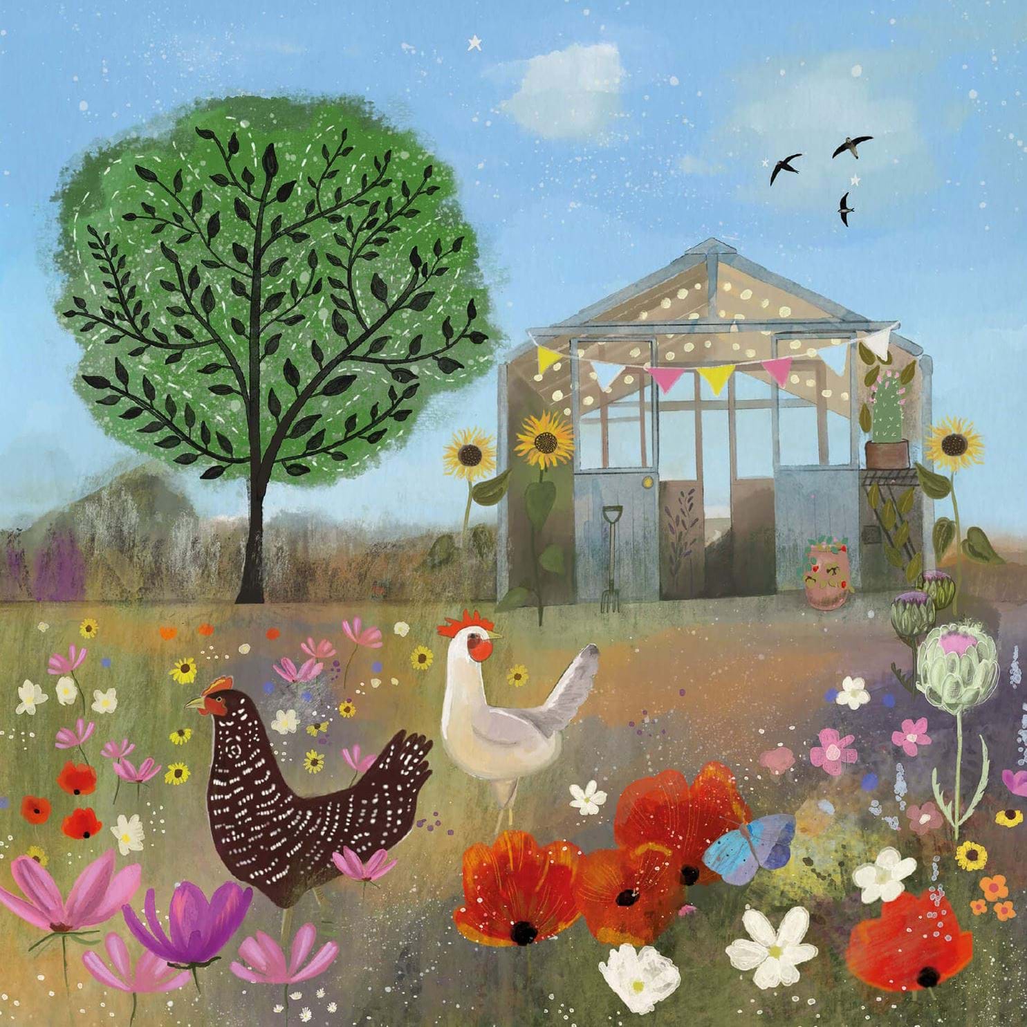 Summerhouse Chickens Greeting Card
