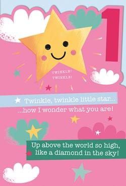 Twinkle Little Star Pink 1st Birthday Card