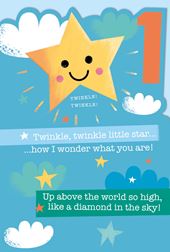 Twinkle Little Star Blue 1st Birthday Card