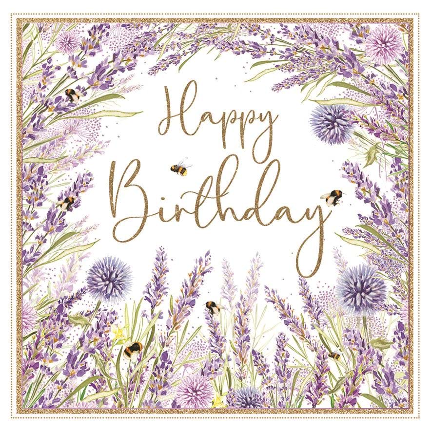 Bees and Purple Flowers Birthday Card