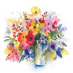 Watercolour Vase of Flowers Greeting Card