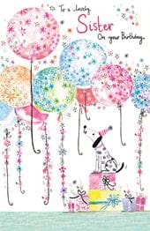 Dog and Balloons Sister Birthday Card