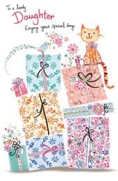 Cat and Presents Daughter Birthday Card