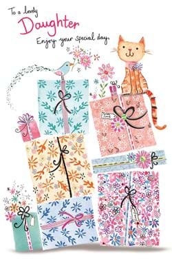 Cat and Presents Daughter Birthday Card