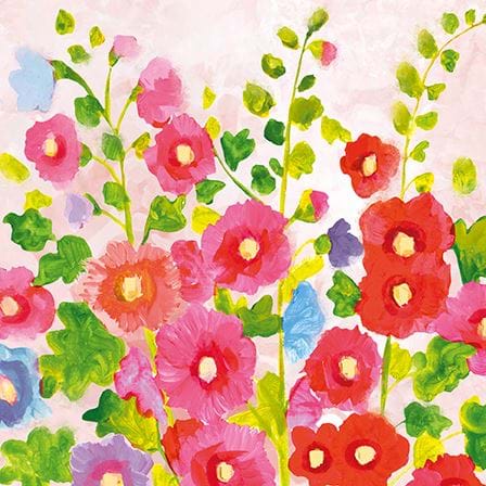 Mixed Hollyhocks Greeting Card