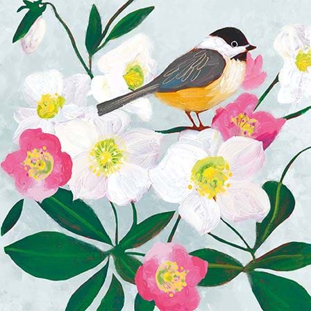 Hellebores and Chickadee Greeting Card