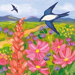 Wild Flower Field and Swallow Greeting Card