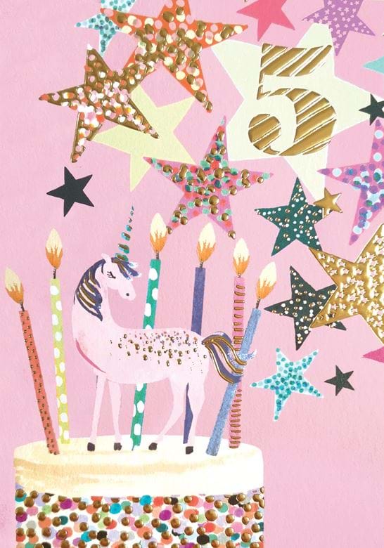 Unicorn Cake 5th Birthday Card
