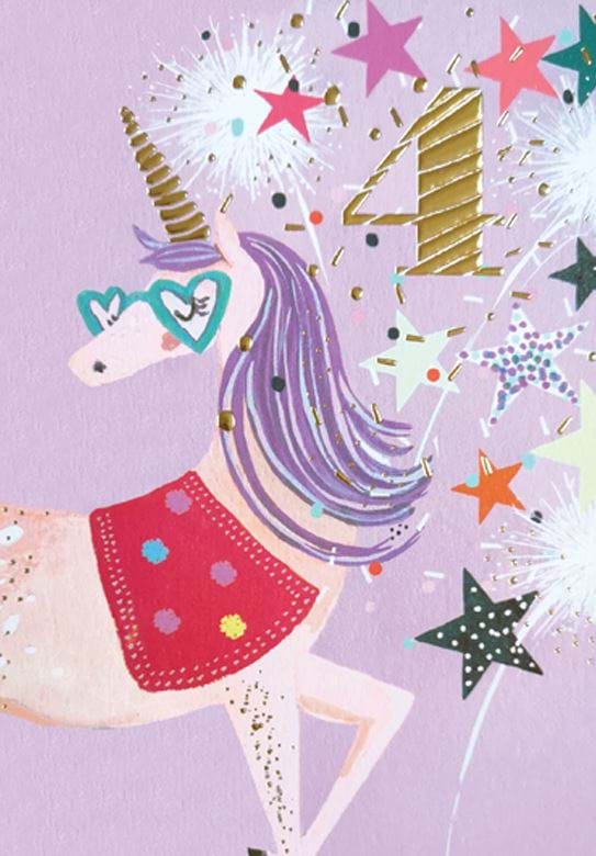 Unicorn 4th Birthday Card
