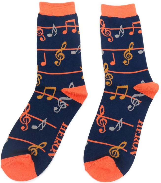 Music Notes Bamboo Socks in Navy - One Size