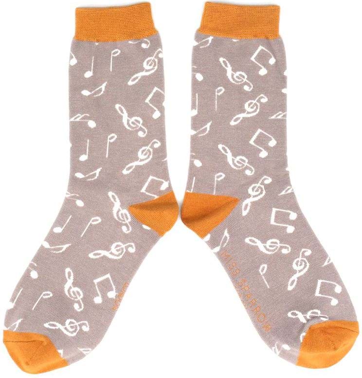 Music Notes Bamboo Socks in Grey - One Size