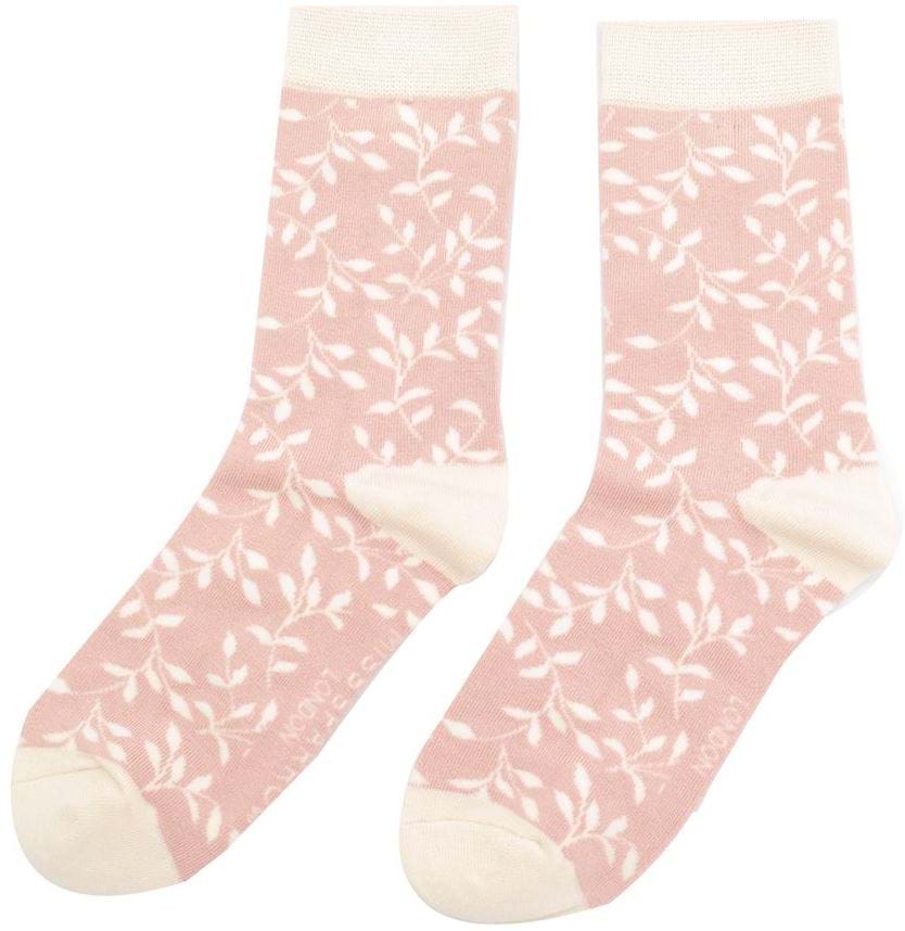 Trailing Leaves Bamboo Socks in Dusky Pink