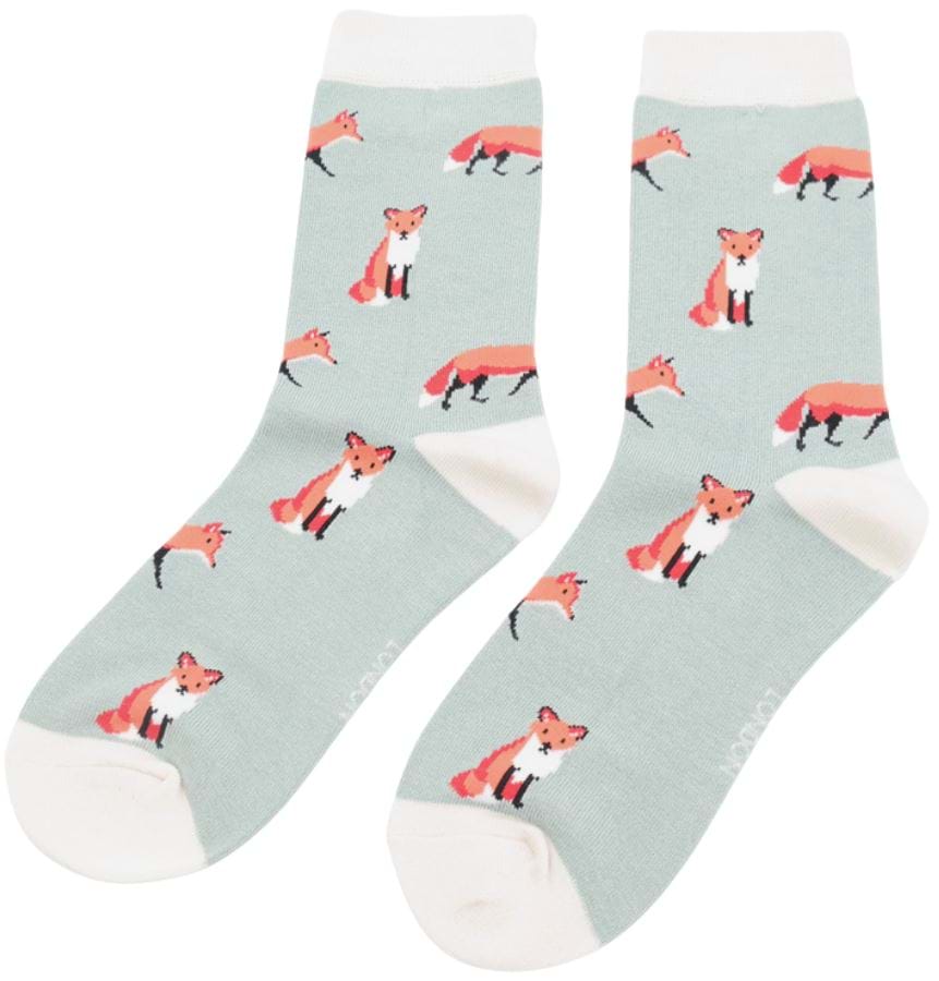 Foxes Bamboo Socks in Duck Egg - One Size