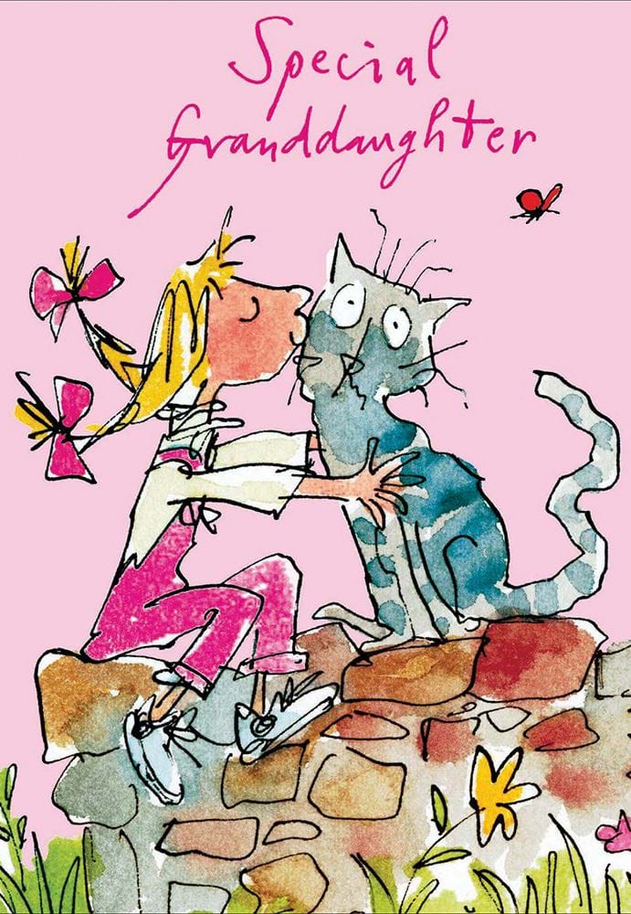 Cat Kisses Granddaughter Birthday Card