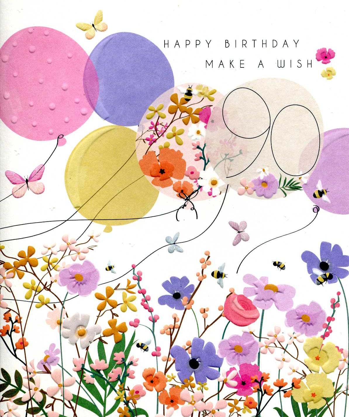 Beautiful Floral 90th Birthday Card