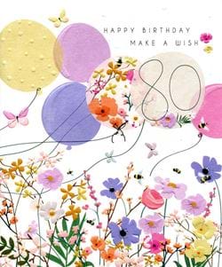 Beautiful Floral 80th Birthday Card