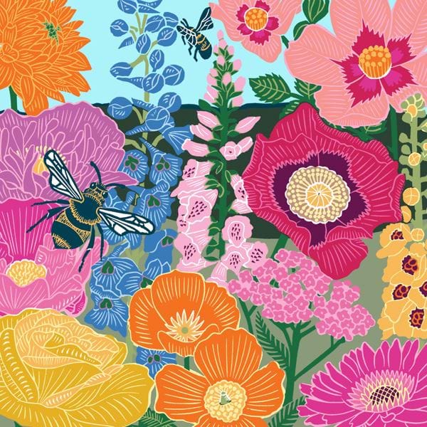 Bee and Flowers Greeting Card