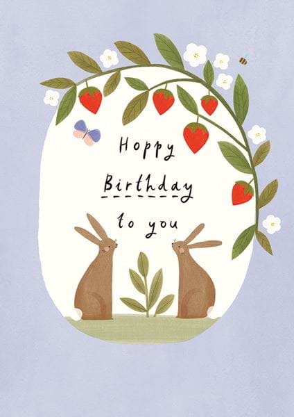 Bunnies and Strawberries Birthday Card