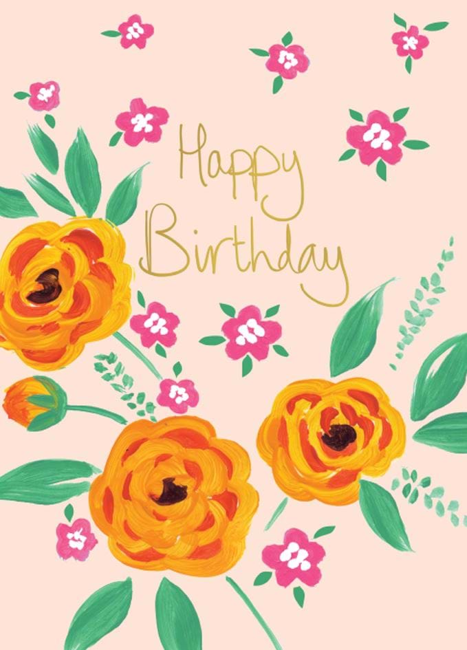 Orange Blooms Birthday Card