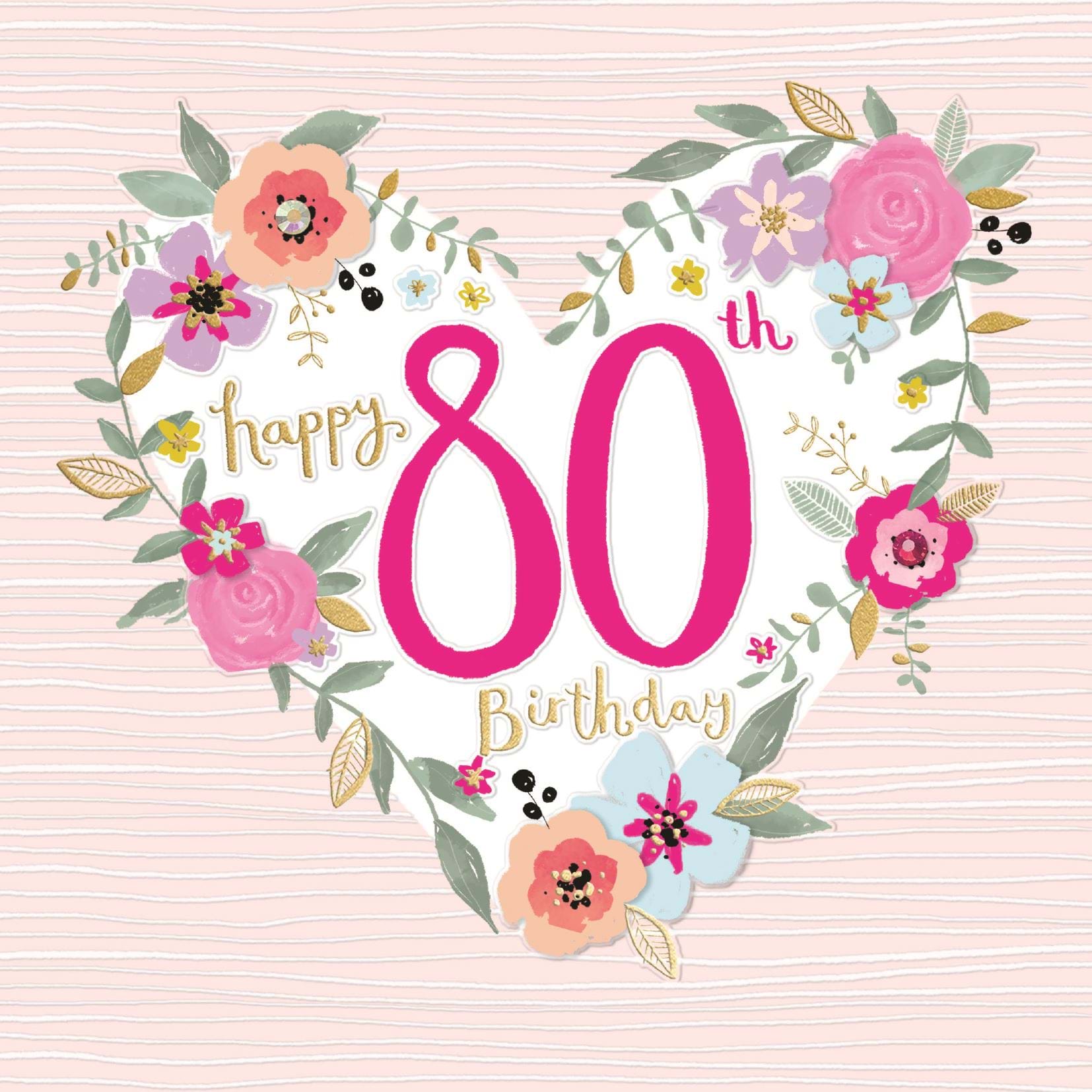 Floral Heart 80th Birthday Card
