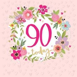 Floral 90th Birthday Card