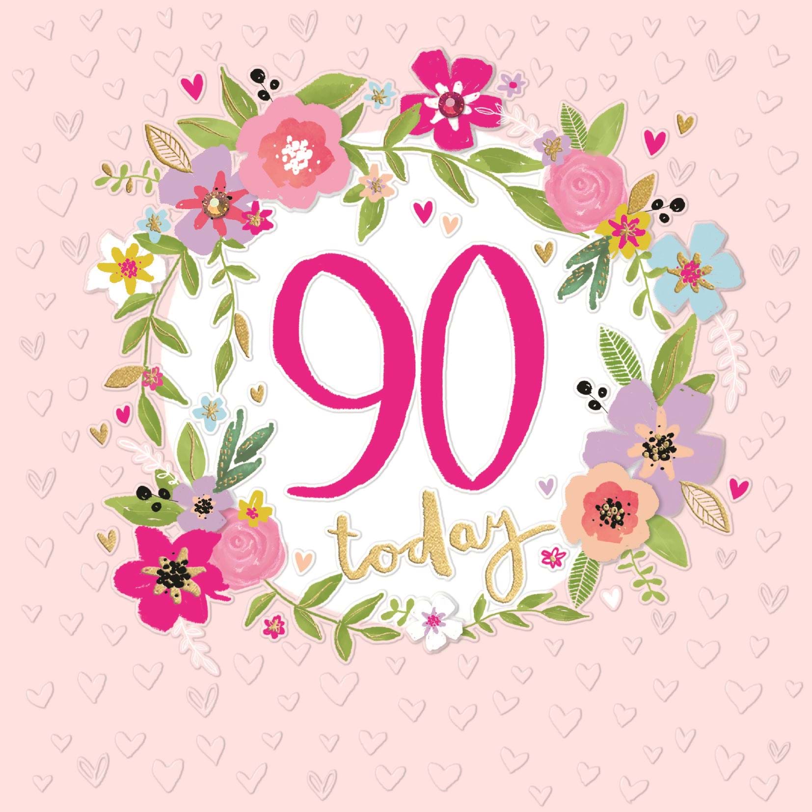 Floral 90th Birthday Card