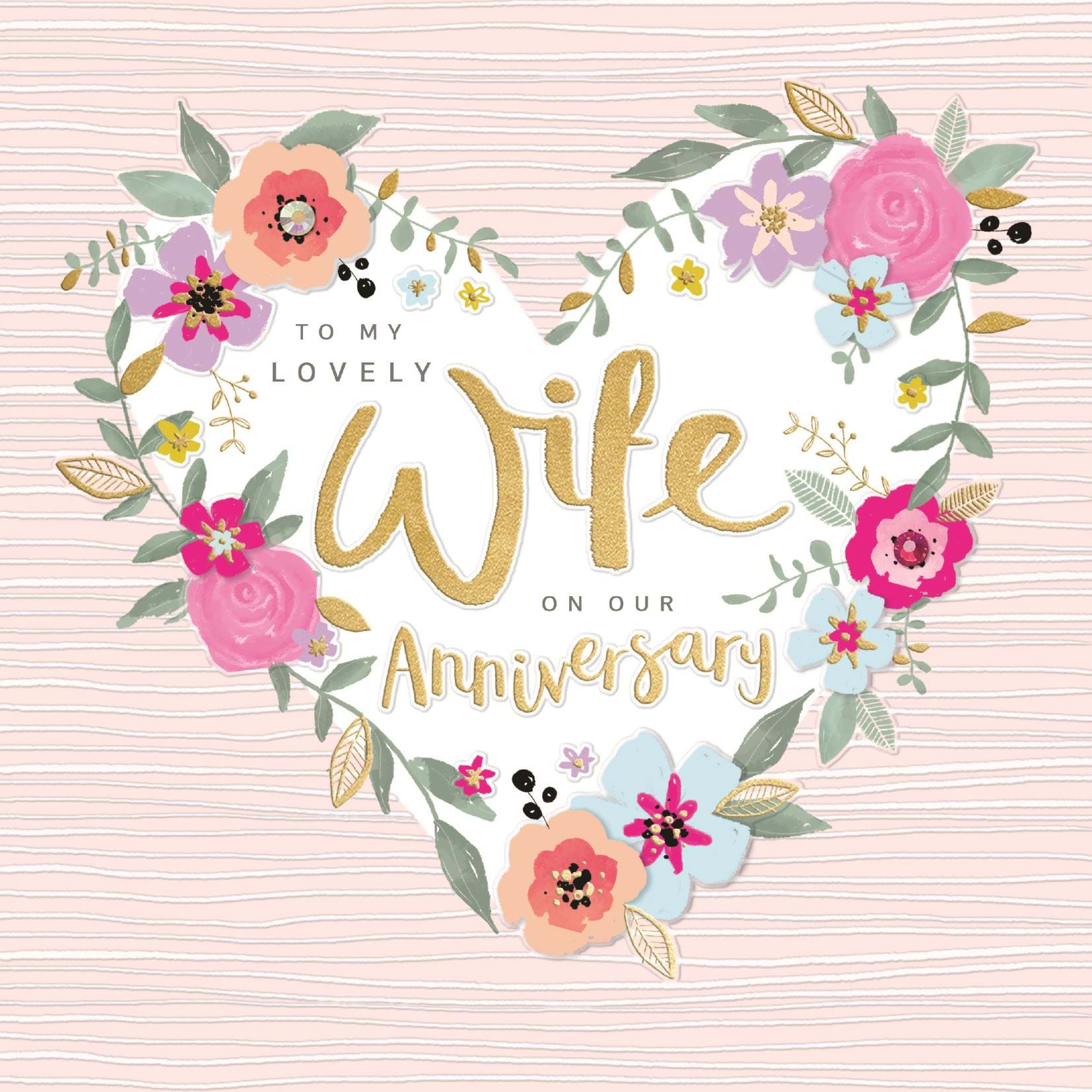 Heart Wreath Wife Anniversary Card
