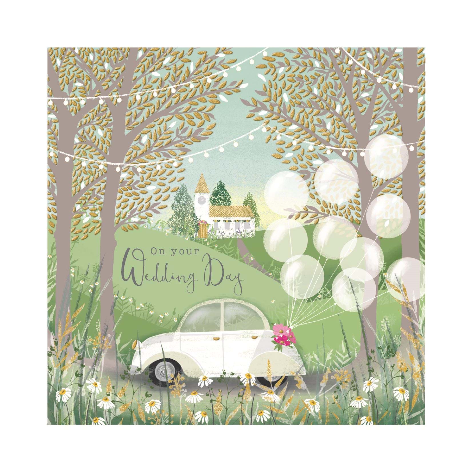 White Car Wedding Card