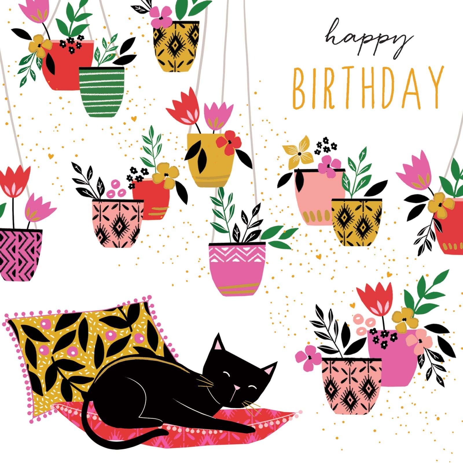 Plants and Cats Birthday Card