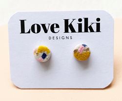 Small Abstract Clay Stud Earrings -  Yellow & Pink