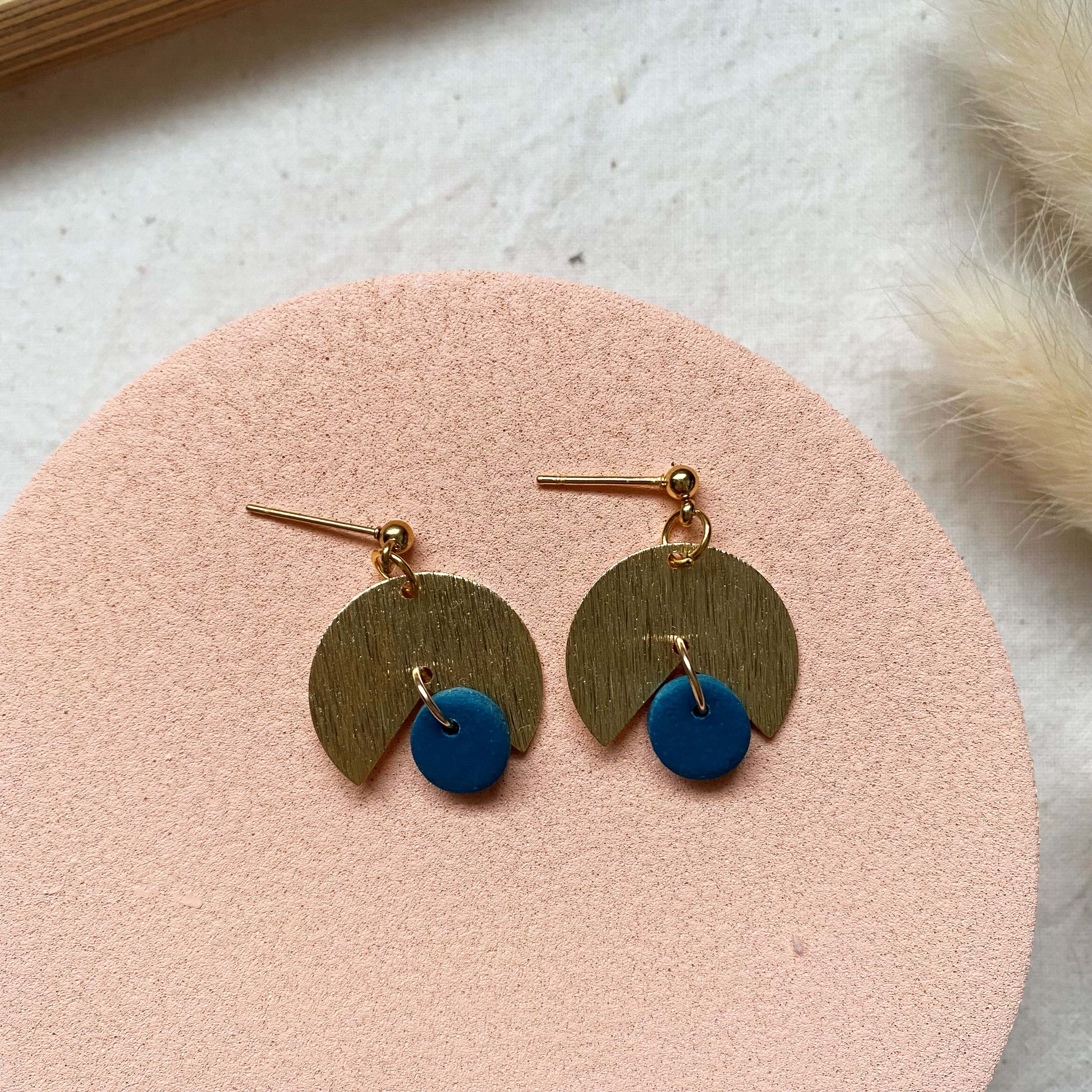 Brass Dangle Earrings - Navy