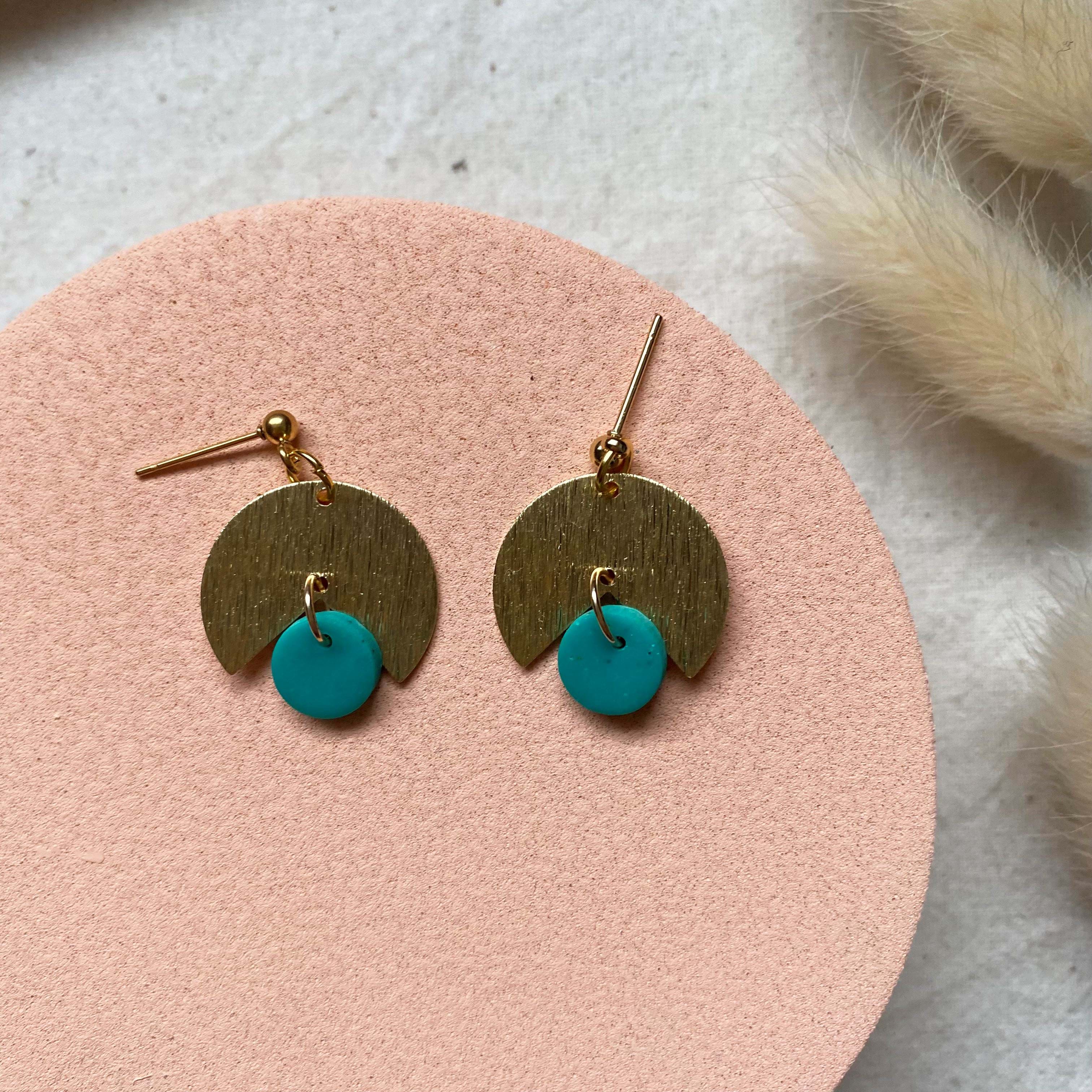 Brass Dangle Earrings - Green