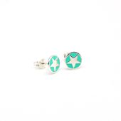 Green Enamel Star Stud Sterling Silver Earrings
