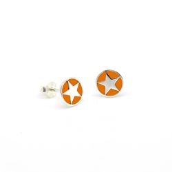 Orange Enamel Star Stud Sterling Silver Earrings