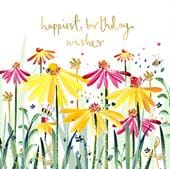 Pink and Yellow Flowers Birthday Card