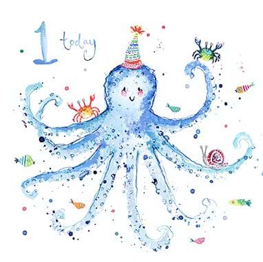 Octopus 1st Birthday Card