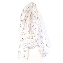 White Scarf With Gold Heart Print