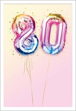 Colourful Balloons 80th Birthday Card