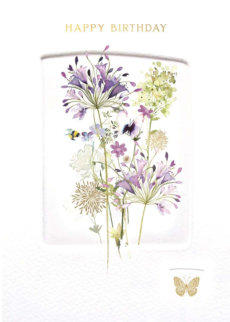 Purple Flowers Birthday Card