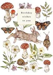 Rabbit and Toadstool Birthday Card