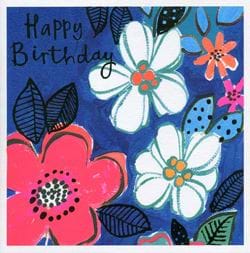 Floral Blue Birthday Card