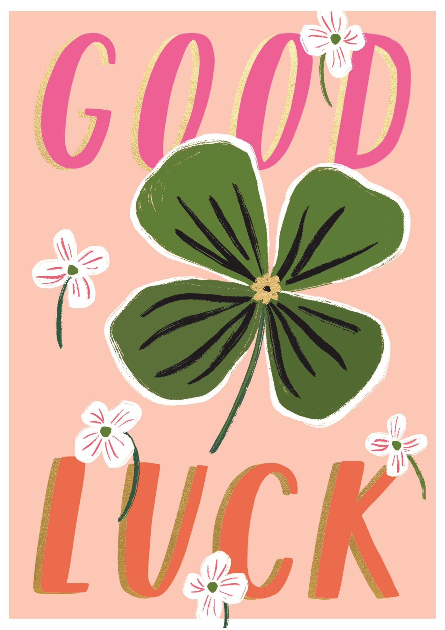 Green Clover Good Luck Card