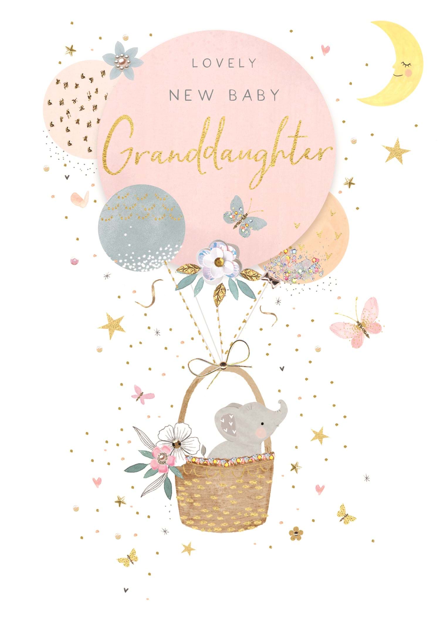 Elephant Basket New Baby Granddaughter Card